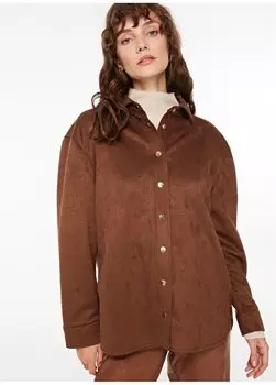 Однотонная коричневая женская рубашка с рубашечным воротником Basic F3WL-GML14 Fabrika, коричневый