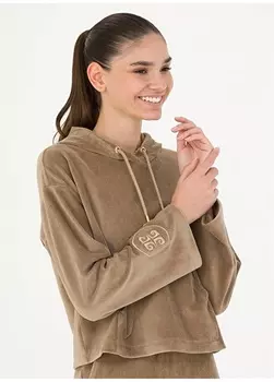 Однотонная коричневая женская толстовка с воротником с капюшоном Pierre Cardin