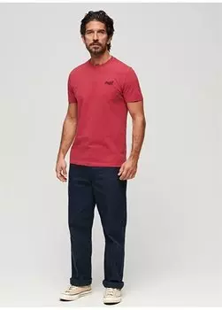 Однотонная красная мужская футболка с круглым вырезом M1011245A2DI_ESSENTIAL LOGO EMB TEE Superdry, красный