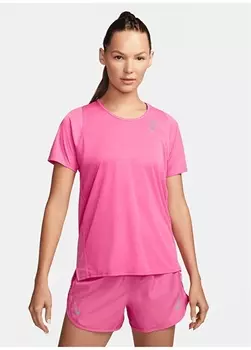 Однотонная красно-розовая женская футболка с круглым вырезом Nike