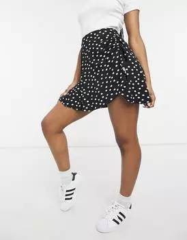 Однотонная мини-юбка ASOS DESIGN с рюшами и точечным принтом