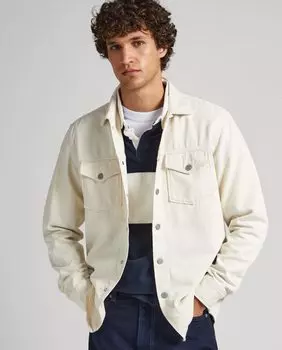 Однотонная мужская джинсовая рубашка белого цвета Pepe Jeans