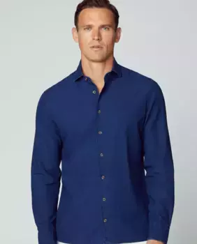 Однотонная мужская джинсовая рубашка приталенного кроя Hackett, индиго/синий