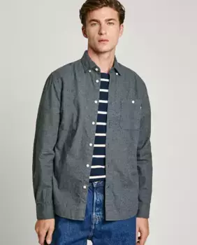 Однотонная мужская фланелевая рубашка стандартного кроя Pepe Jeans, темно-серый