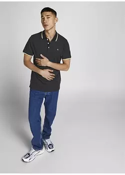 Однотонная мужская футболка-поло черного цвета Jack & Jones