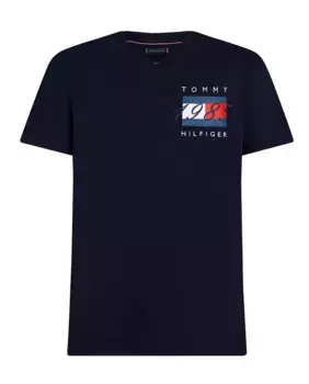 Однотонная мужская футболка с V-образным вырезом Tommy Hilfiger, тёмно-синий