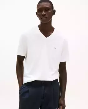 Однотонная мужская футболка с V-образным вырезом Tommy Hilfiger, белый