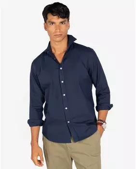 Однотонная мужская хлопковая рубашка узкого кроя темно-синего цвета Harper & Neyer, темно-синий