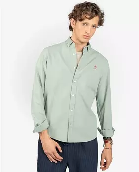 Однотонная мужская рубашка из хлопка зеленого цвета в стиле милитари приталенного кроя Harper & Neyer
