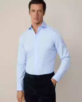 Однотонная мужская рубашка из поплина приталенного кроя Hackett, светло-голубой