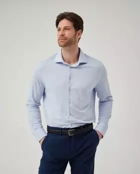 Однотонная мужская рубашка классического кроя светло-цвета Sepiia, светло-синий