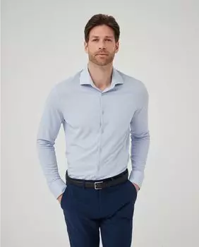Однотонная мужская рубашка приталенного кроя светло-голубого цвета Sepiia, светло-синий
