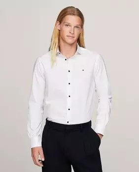 Однотонная мужская рубашка с длинными рукавами и принтом Tommy Hilfiger, белый