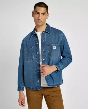 Однотонная мужская рубашка синего цвета Lee, синий