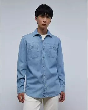 Однотонная мужская рубашка светло-голубого цвета Scalpers, светло-синий