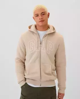 Однотонная мужская толстовка на молнии с капюшоном и логотипом бренда Gap, бежевый