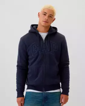 Однотонная мужская толстовка на молнии с капюшоном и логотипом бренда Gap, темно-синий