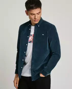 Однотонная мужская вельветовая рубашка стандартного кроя Pepe Jeans, темно-синий