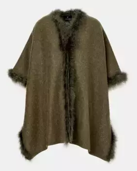 Однотонная накидка с перьями на воротнике Latouche, цвет Kaki
