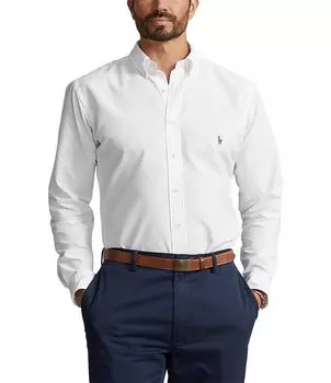 Однотонная оксфордская рубашка Polo Ralph Lauren Big & Tall Performance из эластичной ткани с длинными рукавами, синий