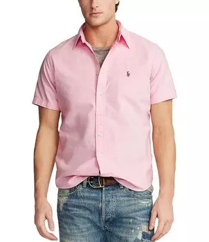 Однотонная оксфордская тканая рубашка с короткими рукавами Polo Ralph Lauren, розовый