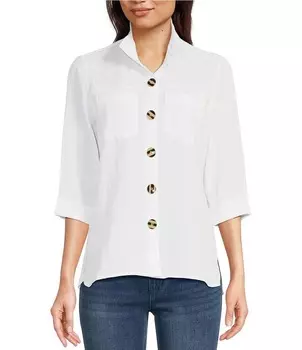 Однотонная походная рубашка John Mark из тканой ткани с рукавами 3/4 и пуговицами с проволочным воротником и накладным карманом спереди, белый