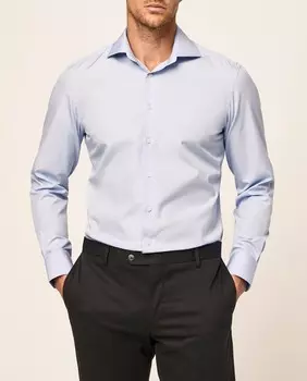 Однотонная приталенная мужская рубашка из поплина голубого цвета Hackett, светло-синий