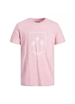 Однотонная розовая мужская футболка с круглым вырезом Jack & Jones