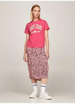 Однотонная розовая женская футболка с круглым вырезом TJW REG WASHED VARSITY TEE EXT Tommy Jeans, розовый