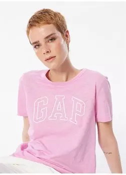 Однотонная розовая женская футболка с круглым вырезом 871344 Gap, розовый