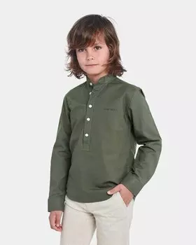 Однотонная рубашка для мальчика с длинными рукавами и воротником-поло Spagnolo, зеленый
