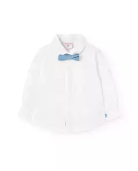 Однотонная рубашка для мальчиков с длинными рукавами и галстуком-бабочкой Boboli, белый