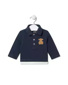 Однотонная рубашка-поло для мальчика с вышитым мишкой Tous, темно-синий