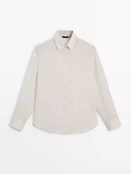 Однотонная рубашка Ramie Blend Massimo Dutti, бежевый