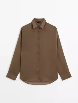 Однотонная рубашка Ramie Blend Massimo Dutti, коричневый