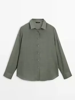Однотонная рубашка Ramie Blend Massimo Dutti, зеленый