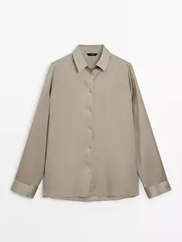 Однотонная рубашка с длинными рукавами и шлицами Massimo Dutti, бежевый