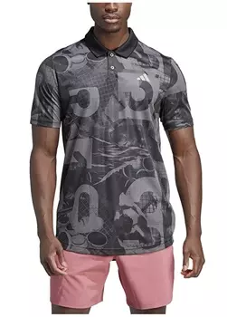 Однотонная серая мужская футболка с воротником-стойкой Adidas