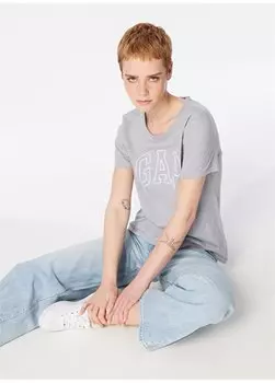 Однотонная серая женская футболка с круглым вырезом 871344 Gap, серый