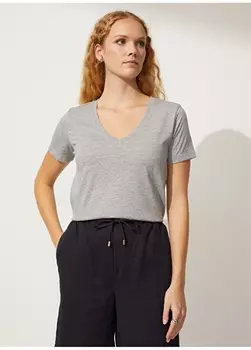 Однотонная серая женская футболка с круглым вырезом People By Fabrika