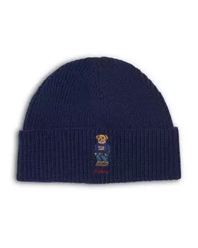 Однотонная шапка с медведем и флагом Polo Ralph Lauren, синий