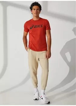 Однотонная светло-коричневая мужская футболка с круглым вырезом Asics