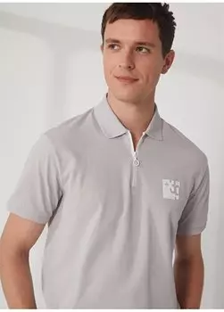 Однотонная светло-серая мужская футболка с воротником поло GU23MSS03039 Gmg Frenze, светло-серый