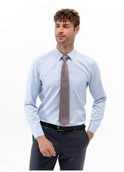 Однотонная светло-синяя мужская рубашка стандартного кроя с классическим воротником VENICE Pierre Cardin, светло-синий