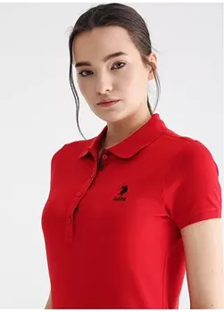 Однотонная темно-красная женская футболка с воротником поло U.S. Polo Assn.