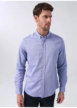 Однотонная темно-синяя мужская рубашка с воротником на пуговицах Fabrika