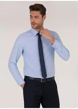 Однотонная темно-синяя мужская рубашка Slim Fit с классическим воротником Pierre Cardin