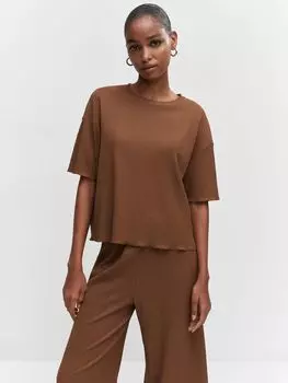 Однотонная текстурированная футболка Mango Wild, коричневая