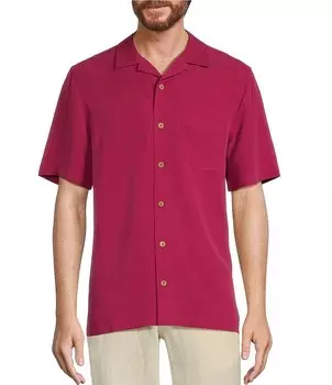 Однотонная тканая рубашка Caribbean с короткими рукавами, красный