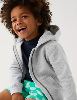 Однотонная толстовка с богатым содержанием хлопка (2–7 лет) Marks & Spencer, серый